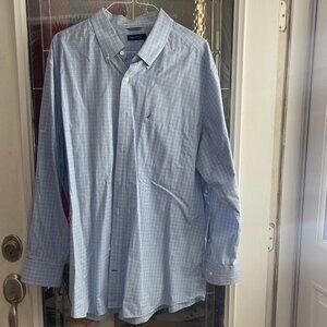 Mens 3XL Nautica Blue Button Up Casual Long Sleeve Dress Shirt